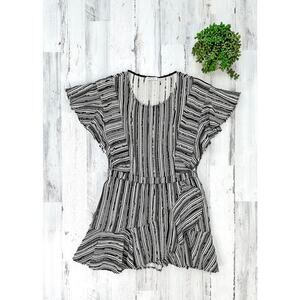 LoveShackFancy Black Cream Textured Flutter Sleeve Mini Wrap Style Dress